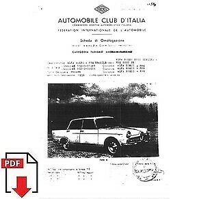 1962 Alfa Romeo 2000 berlina FIA homologation form PDF download (ACI)